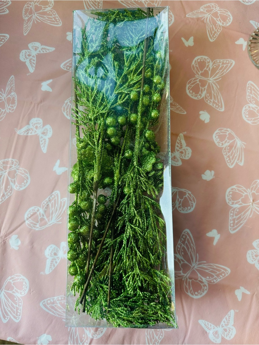 New Glittered Green Pine Spray Decorative Stem - Home Accents